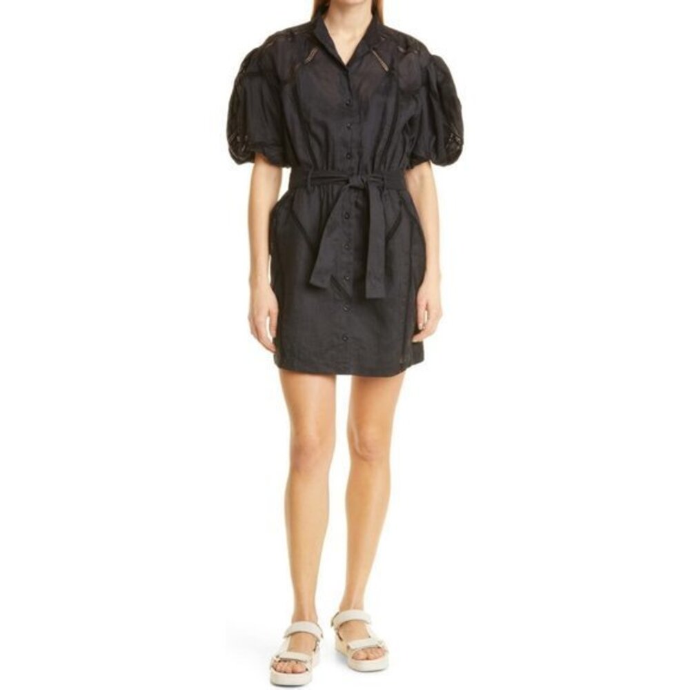 NWOT FRAME black inset Lace Puff Sleeve Minidress size S